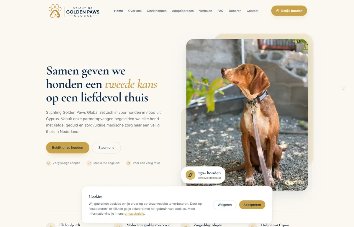 De website van Stichting Golden Paws Global
