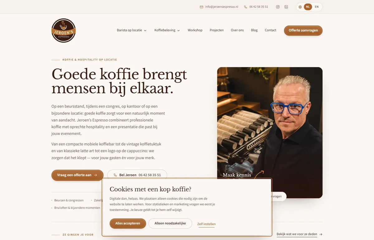 De website van Jeroen's Espresso