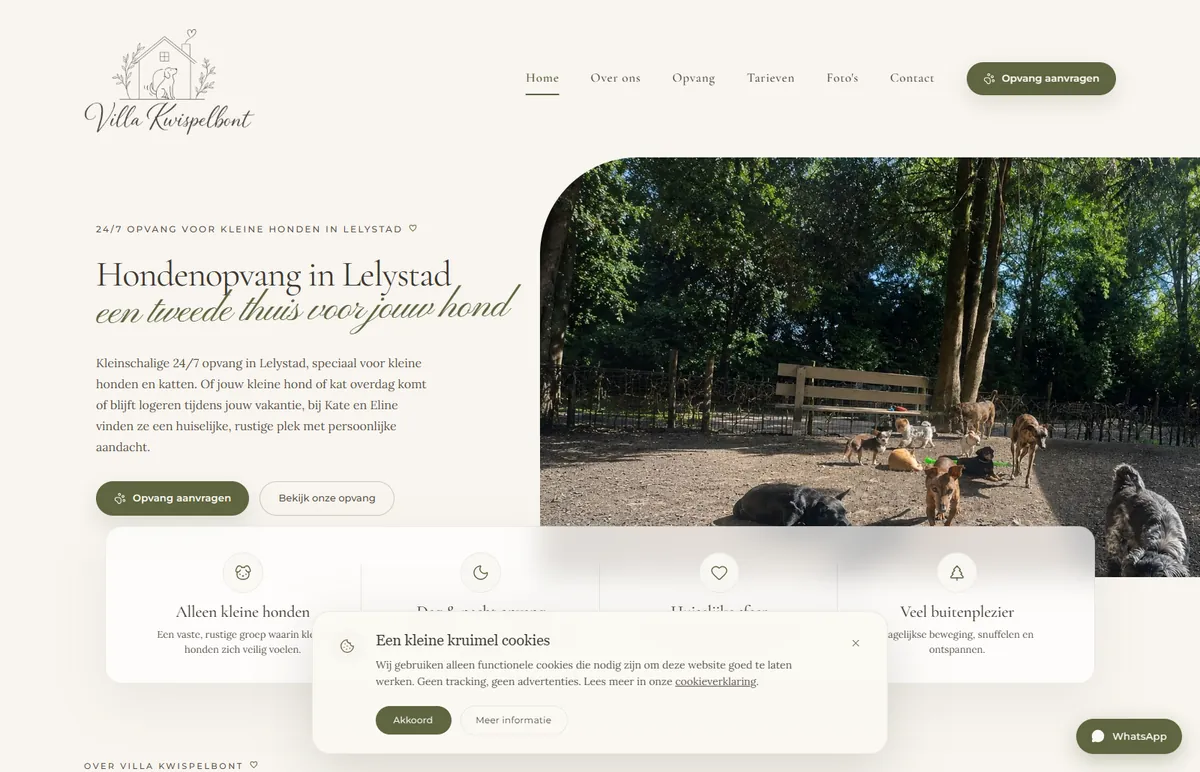 De website van Villa Kwispelbont